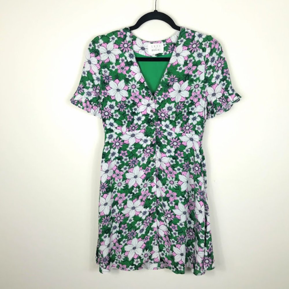 Lost + Wander Green Purple Floral Dress NWOT